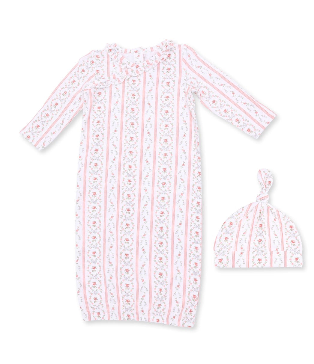 Kimono Gown and Knotted Hat In Marnie Rosebud Stripe