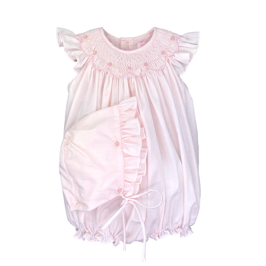 Pink Bishop Smocked Rosebud Bubble with Hat