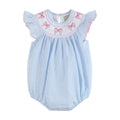 Blue Bow Seersucker Flutter Romper
