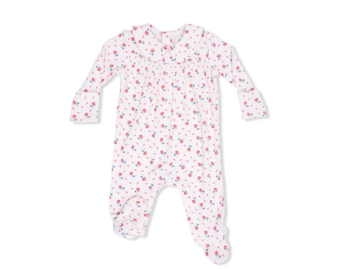 Floral Smocked Peter Pan Snap Footie