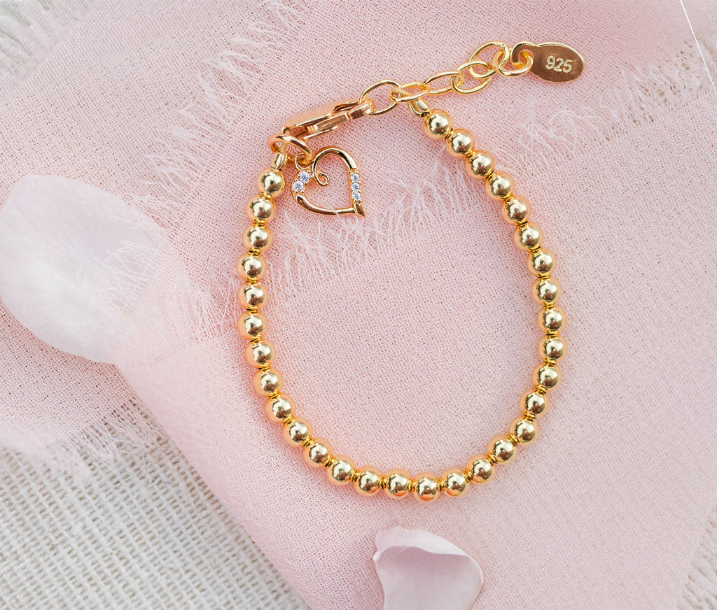 Girls 14K Gold-Plated Beaded Baby Bracelet Heart Kids