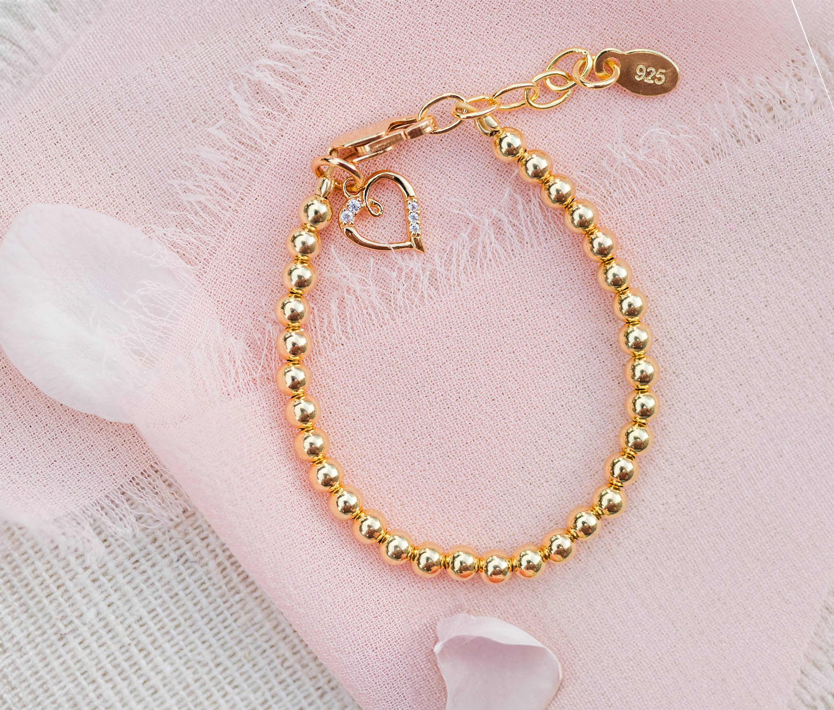 Girls 14K Gold-Plated Beaded Baby Bracelet Heart Kids