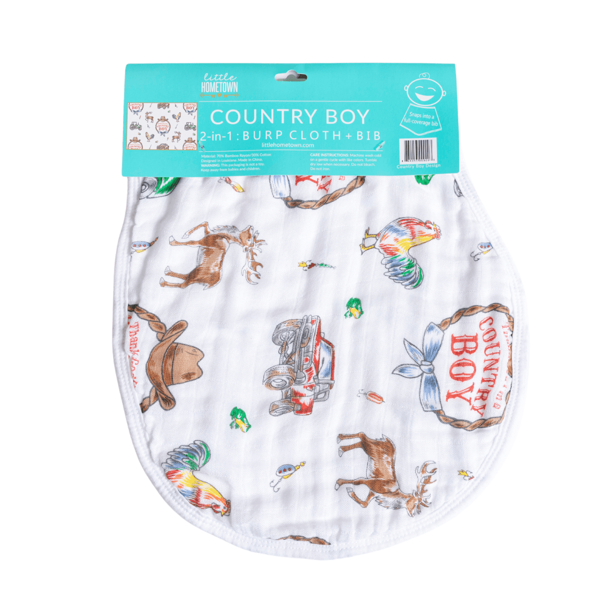 Country Baby Boy Burp Cloth and Bib 2 in 1  Soft Bamboo Organic Cotton Combo