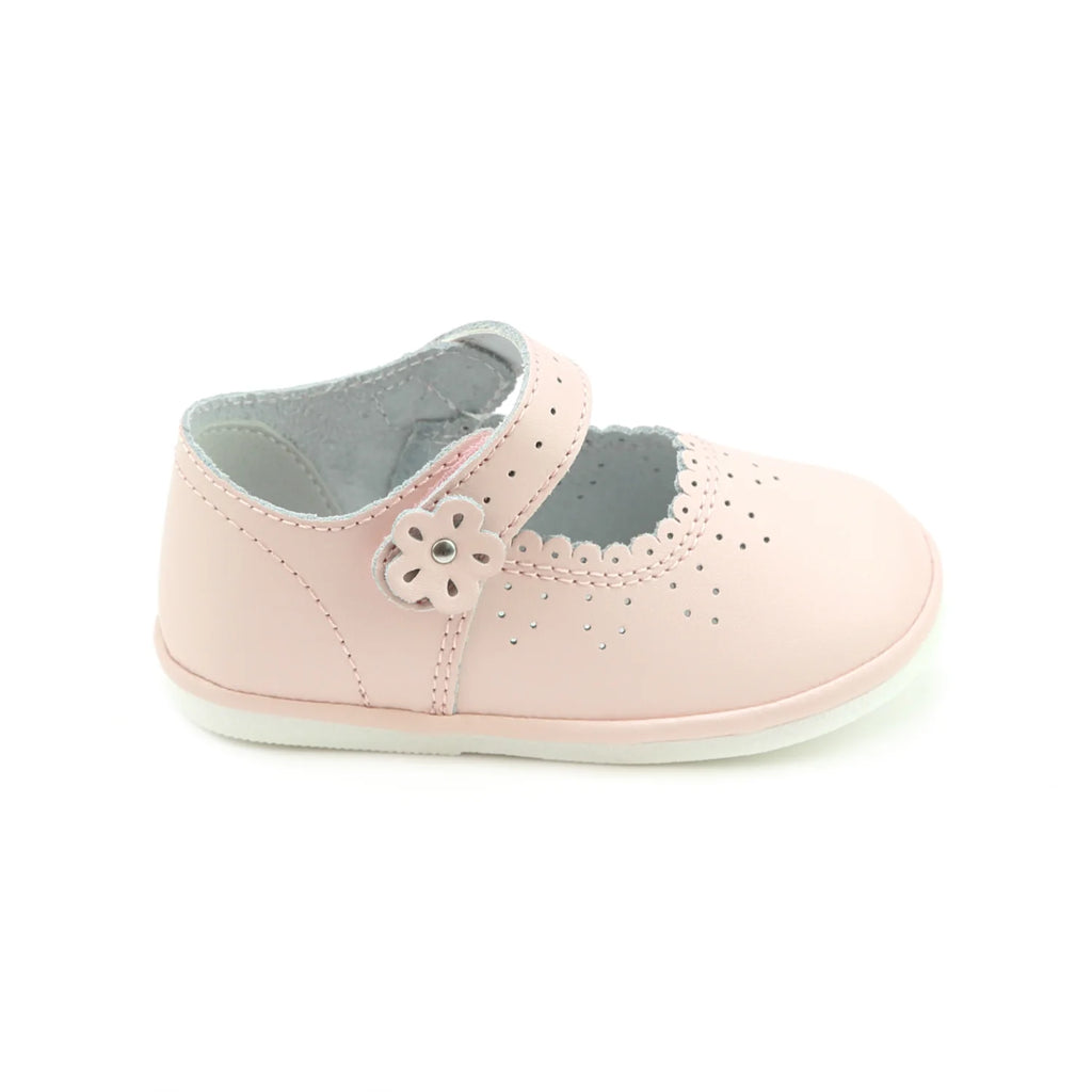 Mia Scalloped Leather Mary Jane (Baby) pink A2020