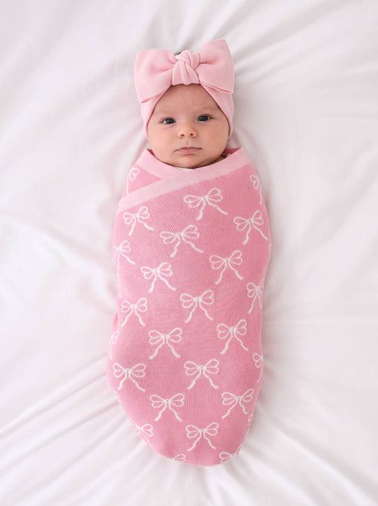 Coquette Bow Jacquard Knit Baby Blanket