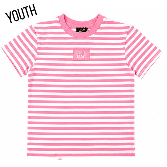 KD-MC-STRIPE MONOCHROME PATCH YOUTH BABY DOLL TOP-NEON PINK