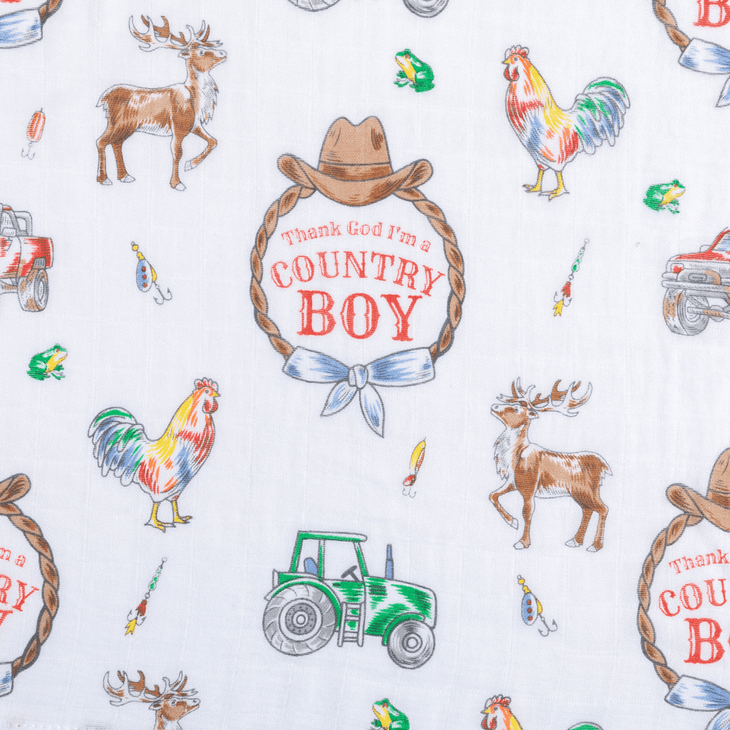 Country Boy Muslin Swaddle Receiving Blanket Soft Bamboo Cotton Blend