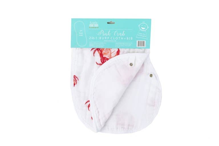 Pink Crab Baby Burp Cloth and Bib 2 in 1  Absorbent and Gentle on Newborn Skin