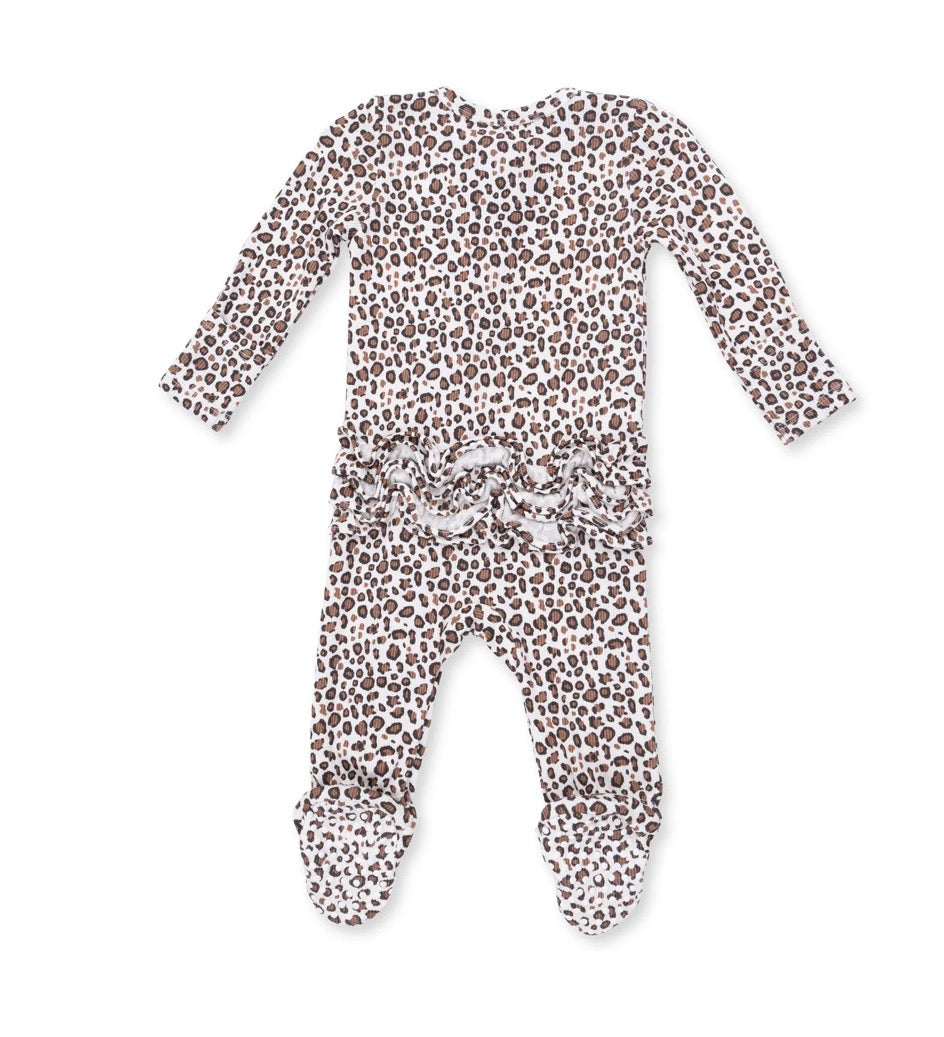 Leopard Rib 2 Way Ruffle Back Zipper Footie