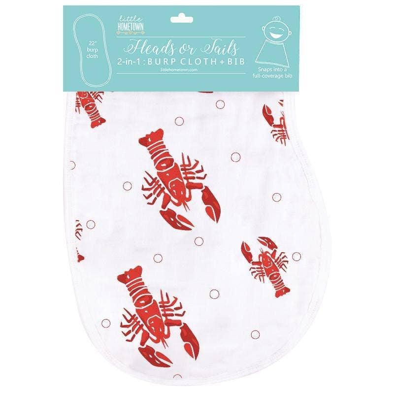 Heads Tails Crawfish Lobster Baby Burp Cloth and Bib 2 in 1  Everyday Feeding Essential