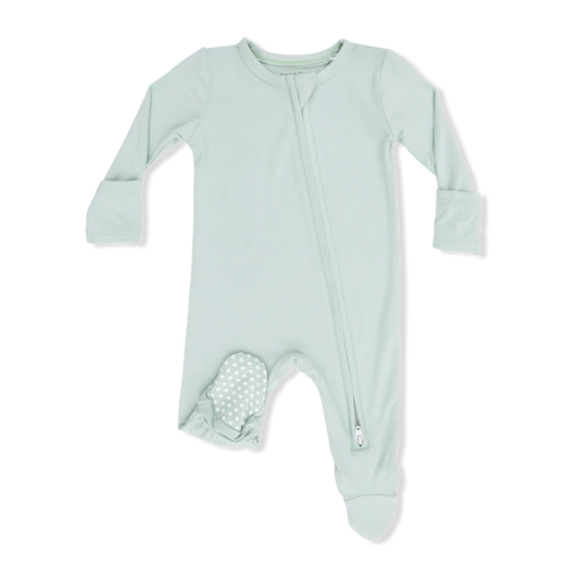 Solid Cameo Green 2 Way Zipper Footie