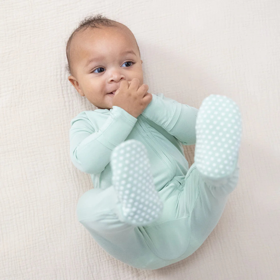 Solid Misty Blue 2 Way Zipper Footie