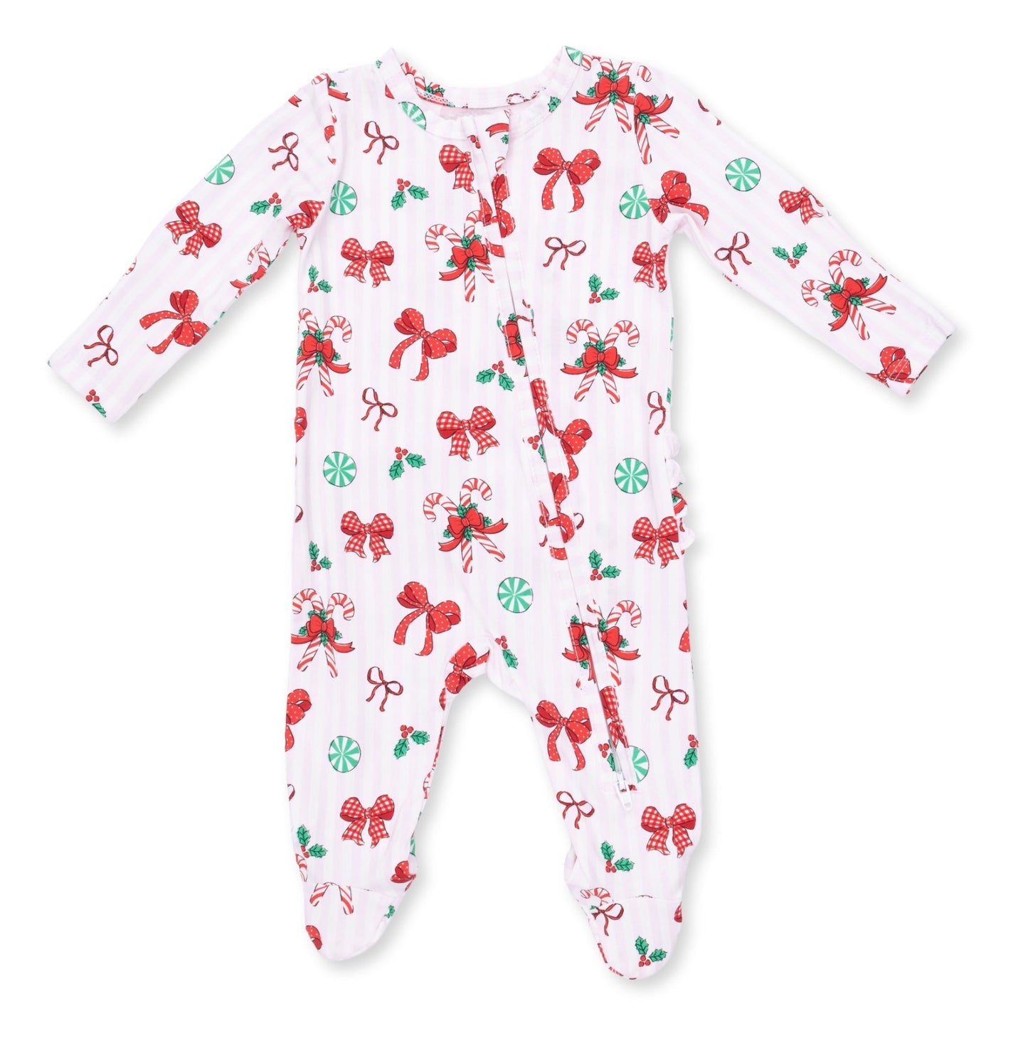 Bows & Candy canes Ruffle Footie