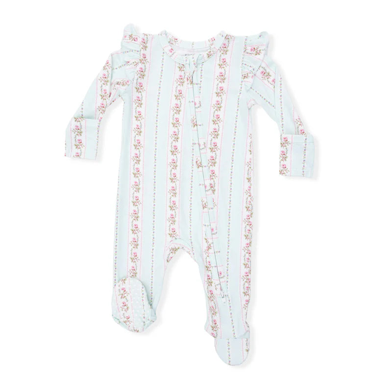 Antoinette Stripe - 2 Way Ruffle Sleeve Zipper Footie