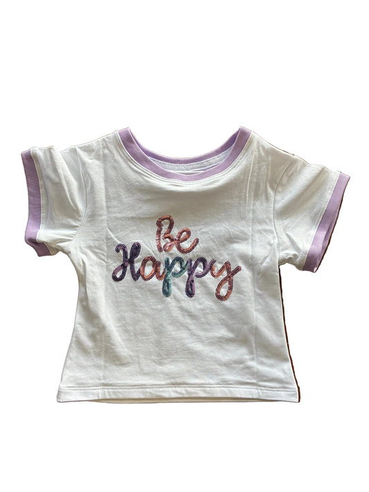 Sequin Be happy White Boxy Shirt