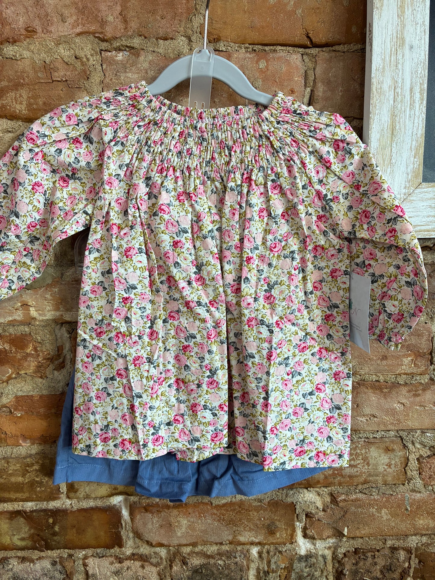 Pink Rose Bernadette Blouse with Steel Blue Shelby Skirt