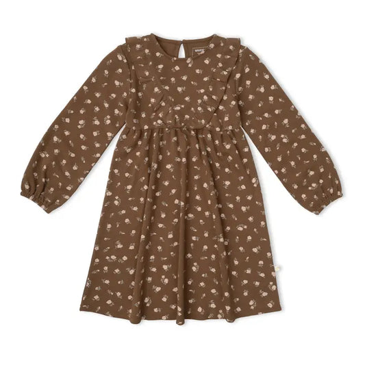 Organic Long Sleeve Ruffle V dress - Primrose