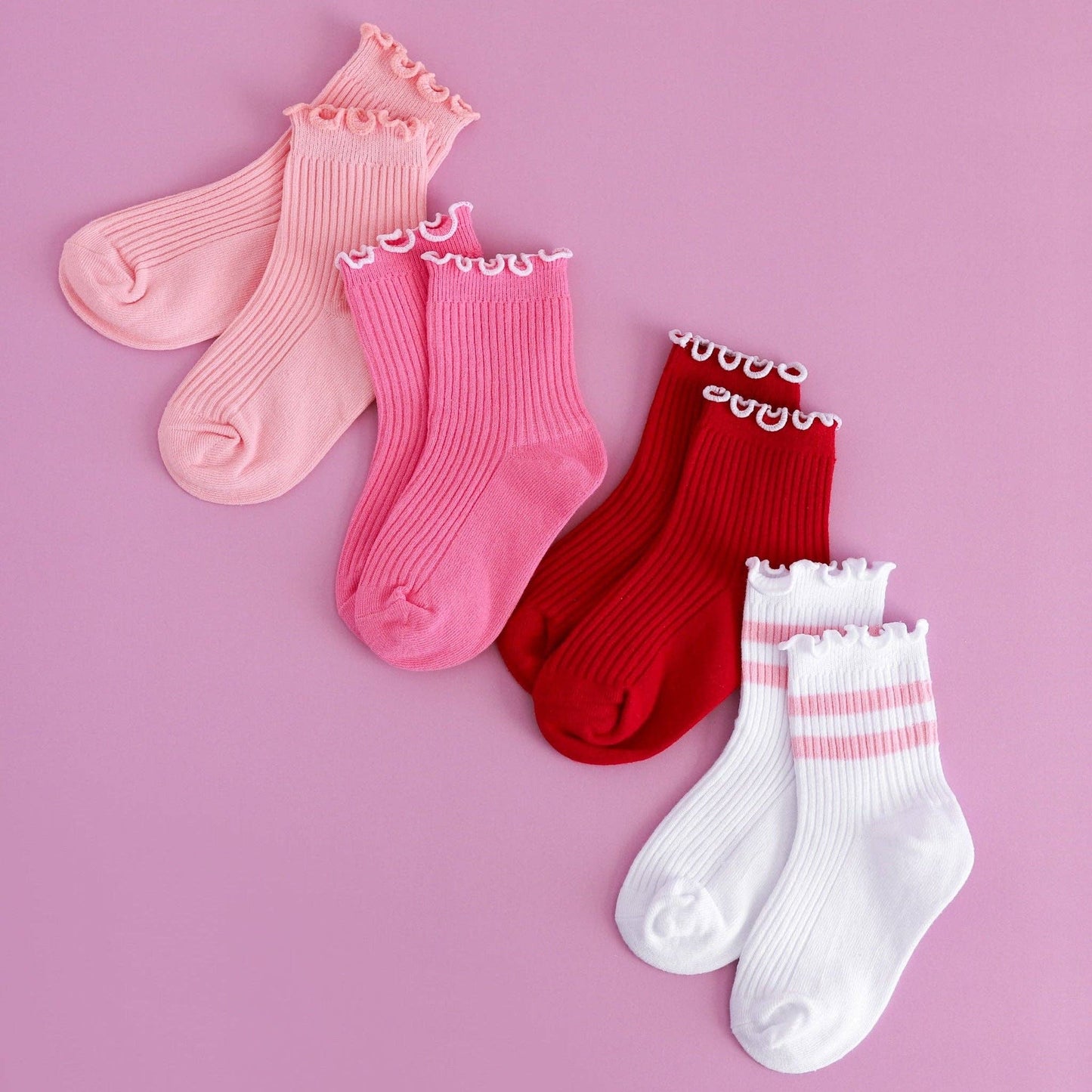 Ribbed Lettuce Trim Midi Socks - Taffy