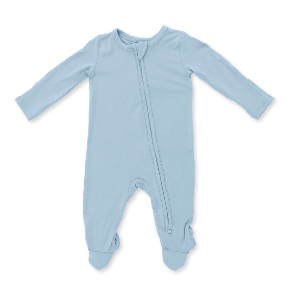 Solid Stone Blue 2 way Zipper Footie