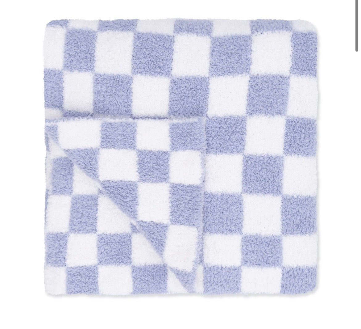Chenille Dusty Blue CheckBoard Blanket