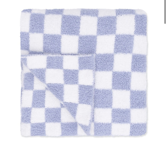 Chenille Dusty Blue CheckBoard Blanket