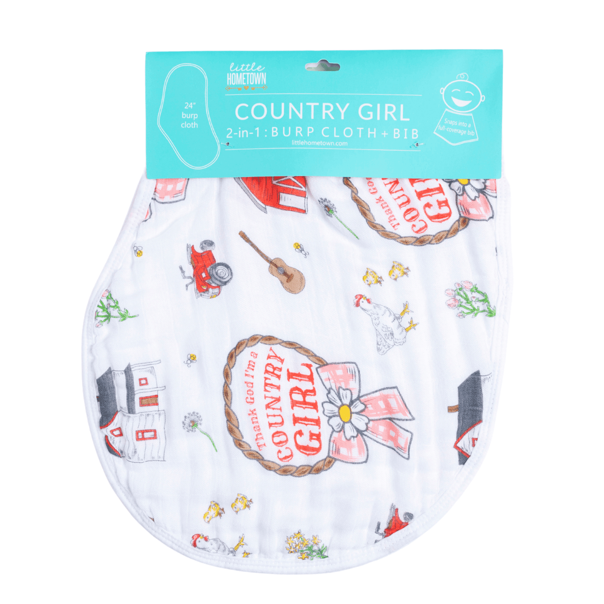 Country Baby Girl Burp Cloth and Bib 2 in 1  Absorbent and Gentle on Newborn Skin