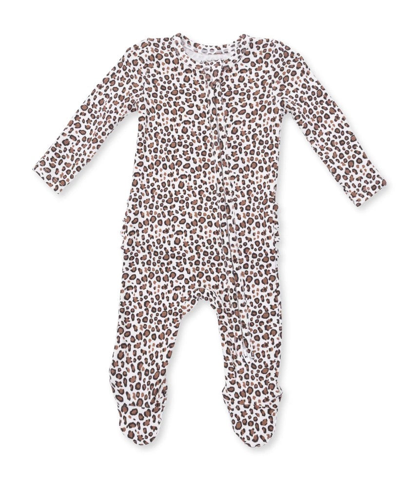 Leopard Rib 2 Way Ruffle Back Zipper Footie
