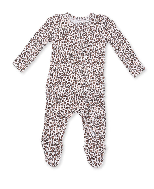 Leopard Rib 2 Way Ruffle Back Zipper Footie