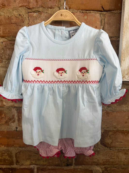 Santa Smocked Long Sleeve Bloomer Set