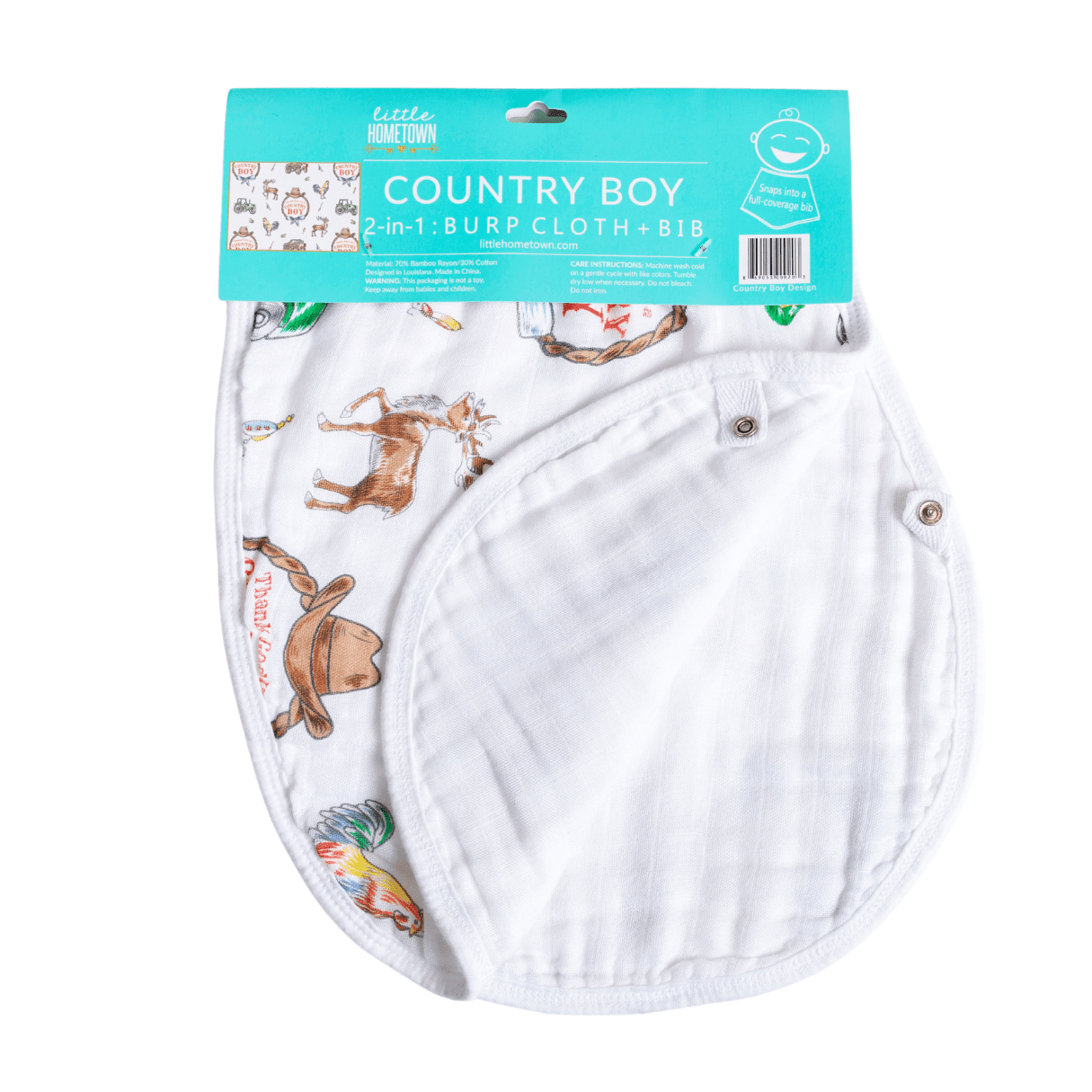 Country Baby Boy Burp Cloth and Bib 2 in 1  Soft Bamboo Organic Cotton Combo