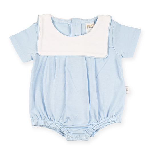 Blue Organic Cotton Bubble with Bib Paty
