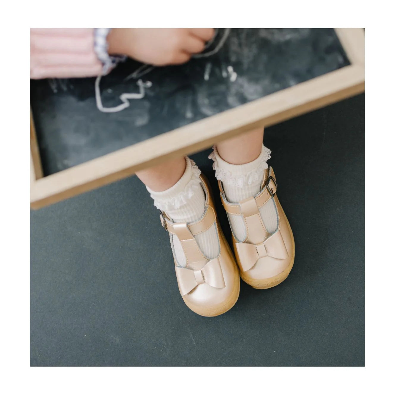 Champagne Emma Shimmer Bow T-Strap Mary Jane