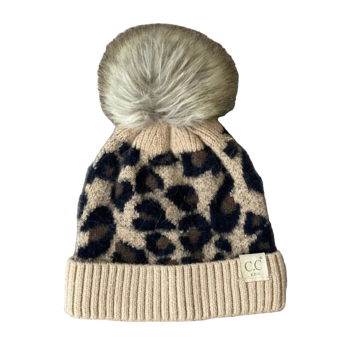 Leopard Print Fuzzy Pom Beanie
