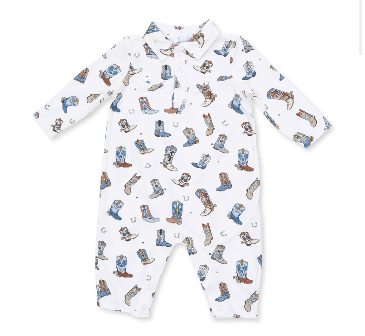 Long Sleeve Cowboy Romper Buckaroo Boots