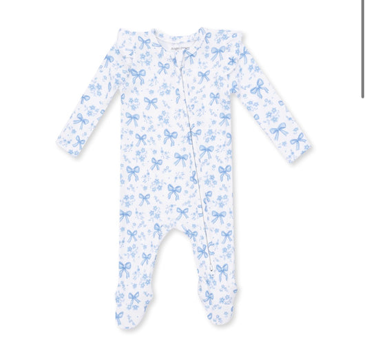 Blue Bows and Flowers 2 Way Ruffle Footie