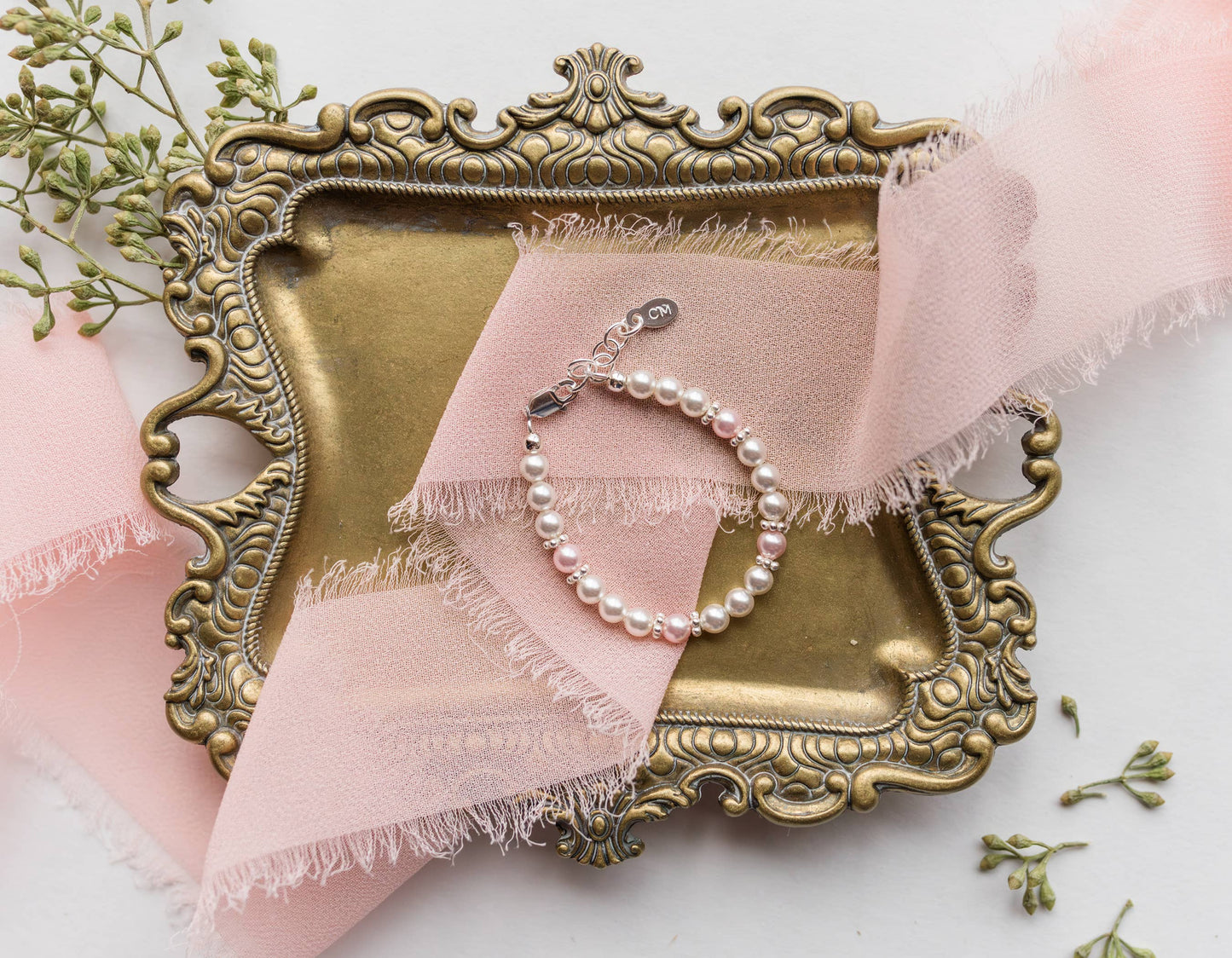 Girls Sterling Silver Pearl Baby Beaded Bracelet for Kids