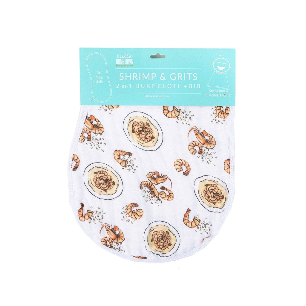Shrimp & Grits Baby Burp Cloth and Bib 2 in 1  Soft Bamboo Organic Cotton Combo