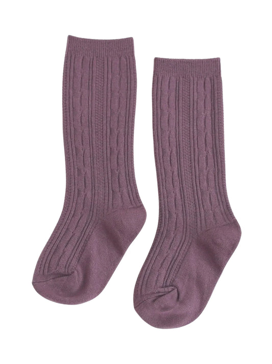 Dusty plum cable knit knee high socks