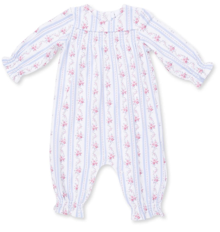 Smocked Long Sleeve Romper Anna Floral Stripe