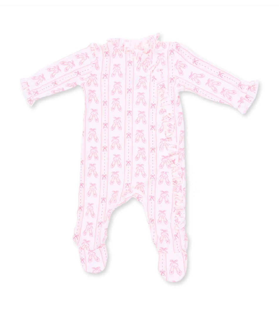 Ballet Shoes Ribbon Stripe Kimono Ruffle Snap Footie