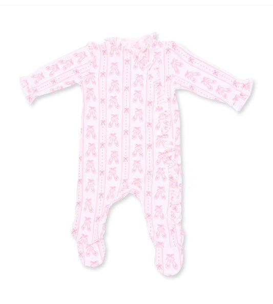 Ballet Shoes Ribbon Stripe Kimono Ruffle Snap Footie