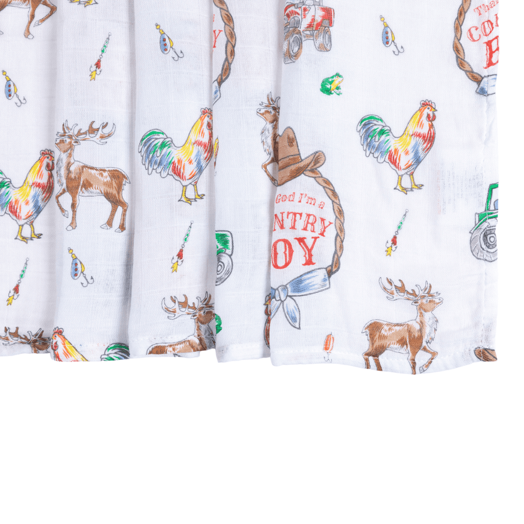 Country Boy Muslin Swaddle Receiving Blanket Soft Bamboo Cotton Blend