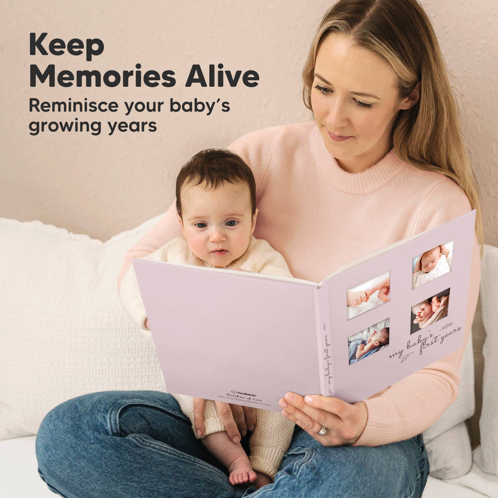 KeaBabies SKETCH Baby First Years Memory Book (Mist Pink)