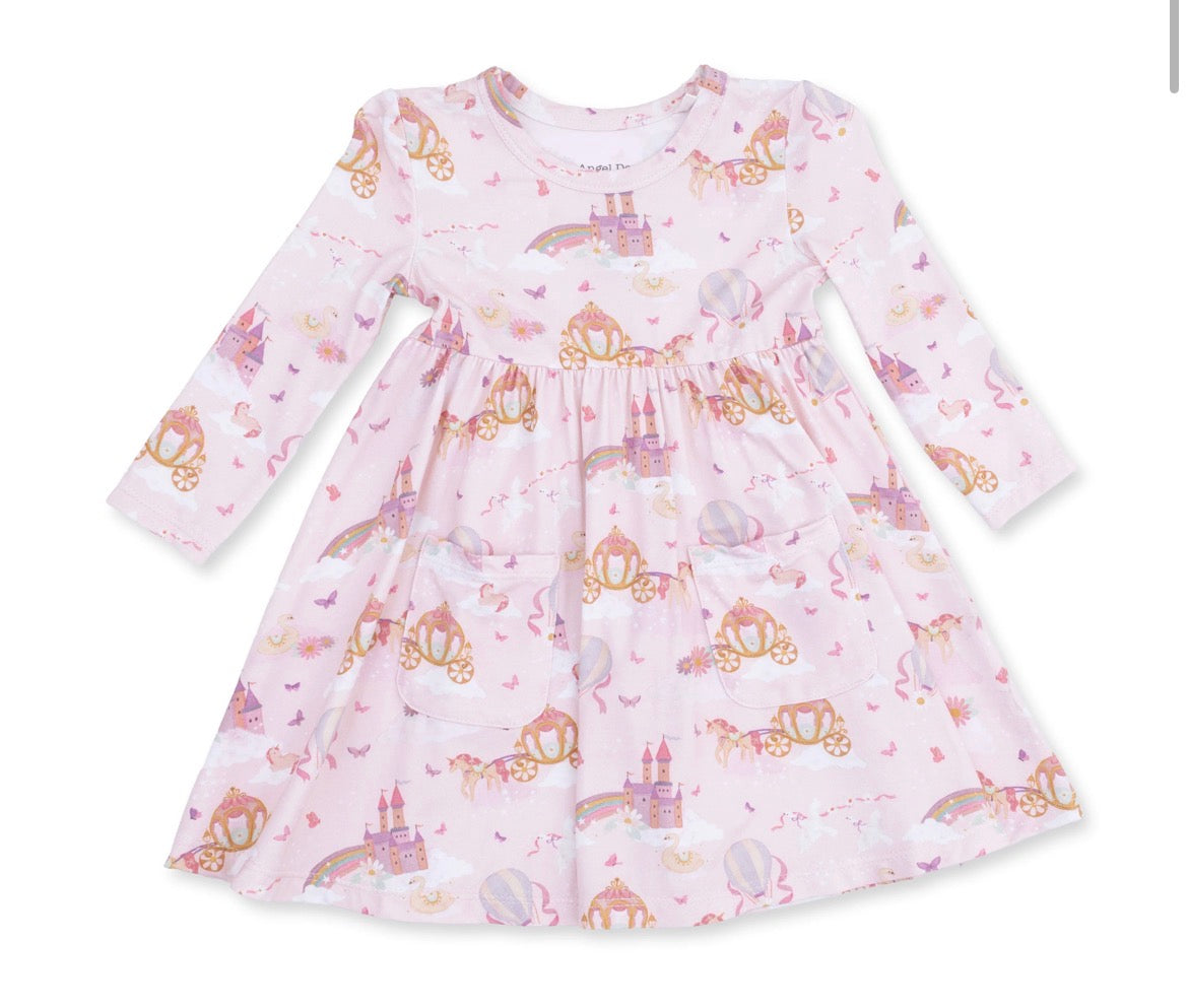 Princess Unicorns and Castle Twirly Long Sleeve Dress With Bike Shorts