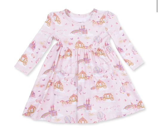 Princess Unicorns and Castle Twirly Long Sleeve Dress With Bike Shorts