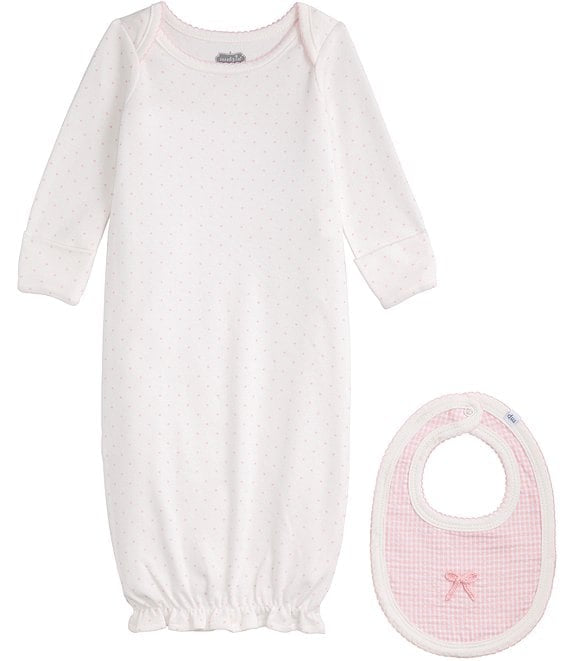 Dot Gown and Gingham Bib Set