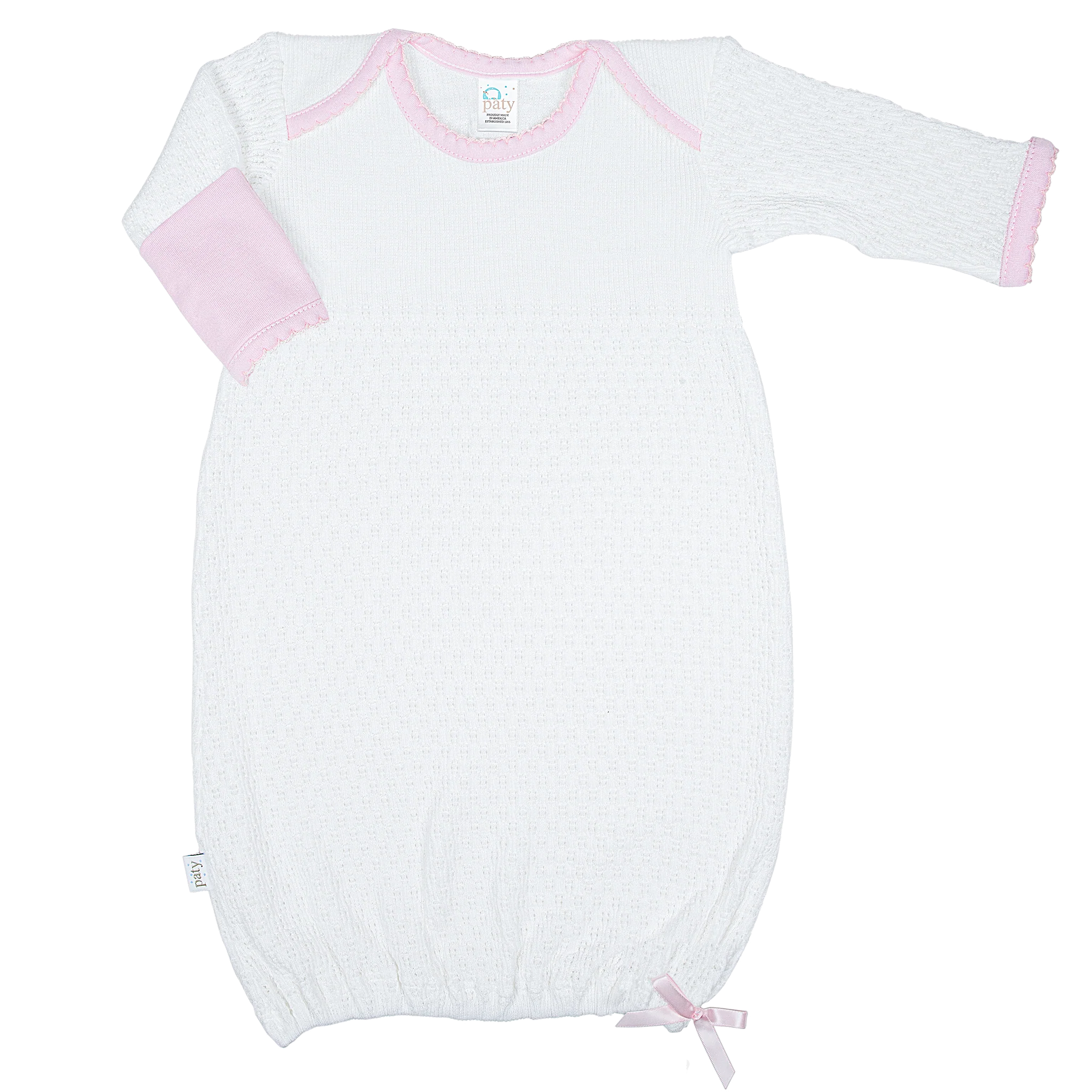 Paty Knit Overlap Shoulder Gown With Pink Pima Trim
