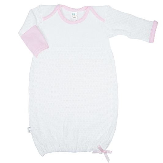 Paty Knit Overlap Shoulder Gown With Pink Pima Trim