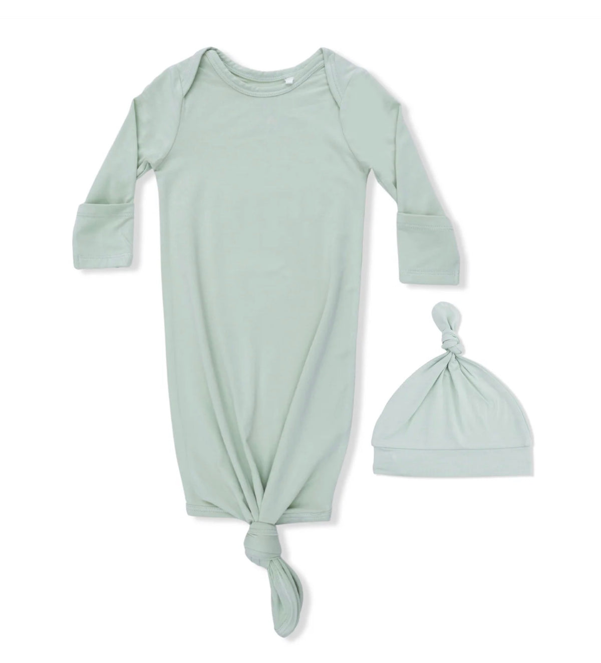 Solid Milky Green - Knotted Gown And Knotted Hat