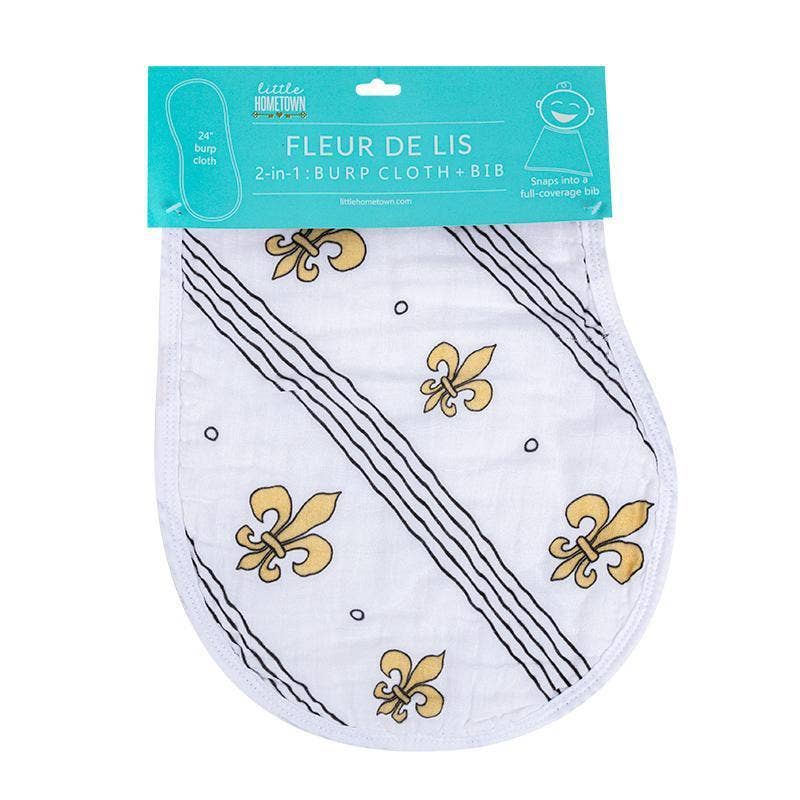 Fleur De Lis Baby Burp Cloth and Bib 2 in 1  Everyday Feeding Essential